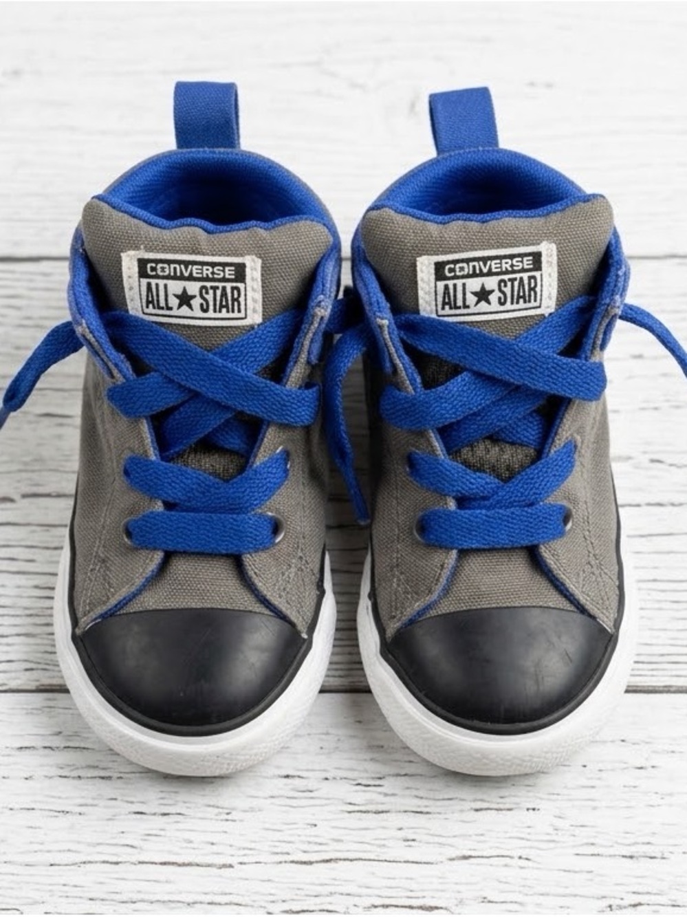 Converse Chuck Taylor Mid Top Sneakers Toddler Sz 7 Gray & Royal Blue